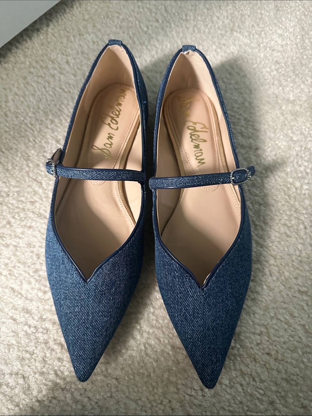 Sam Edelman Denim Blue Pointed Mary Jane Flats